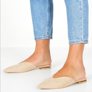 Metallic Heel Slip On Mule Flats, Boohoo, Size 5, Nude